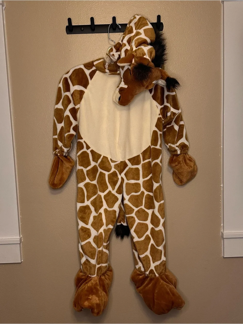 Plush Giraffe Kids Costume - Brown & Cream Hooded Jumpsuit Size 4/6